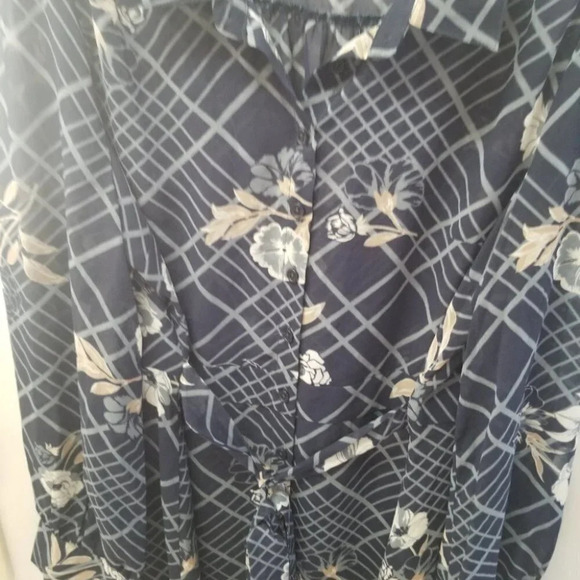 Modcloth Blue Floral Semi  Sheer Dress Belted XL - Picture 5 of 11